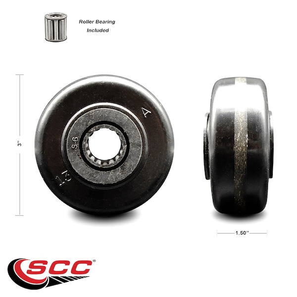SCC - 3 Phenolic Wheel Only W/Roller Bearing - 1/2 Bore - 600 Lbs Capacity